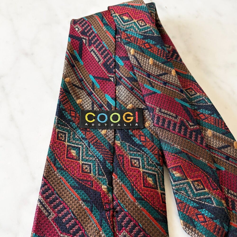 COOGI Australia Silk Tie Geometric Tribal Abstract Multicolor USA Made Neck Tie